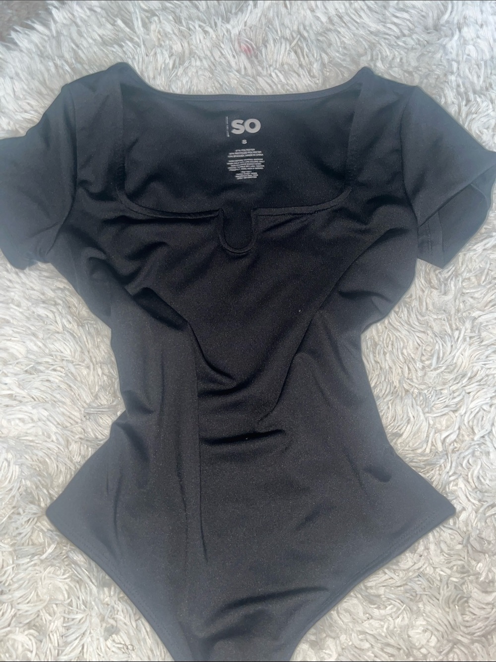 SO Black Short Sleeve Square Neck Bodysuit with Scoop Detail